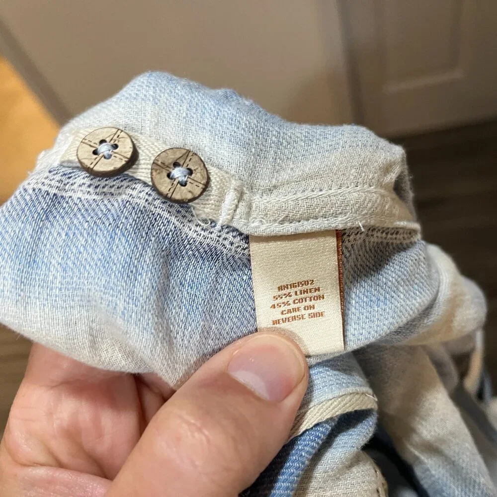 🧵 The Territory Ahead Men’s Linen Blend Camp Shirt Blue Ivory LT Large Tall 🌿